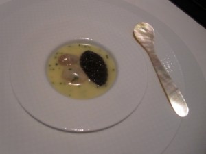 "Oysters and Pearls""Sabayon" of Pearl Tapioca with Island Creek Oysters and White Sturgeon Caviar