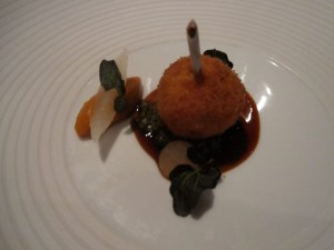 Four Story Hill Farm Chicken "Kiev"Garnet Yam, Collard Greens, Sand Pear, Watercress, and Black Strap Molasses