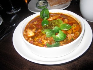 Spicy Braised Octopus and Beef Tripe, Mint Aïoli, Brussels Sprout Leaves