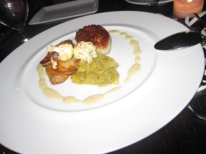 Maine Diver Scallops a la Plancha, Roasted Spaghetti Squash, Cauliflower, Fingerling Potatoes, Sage Beurre Blanc