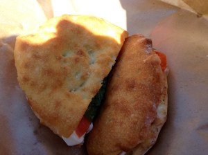Pane Bianco, Phoenix: Housemade Mozzarella and Local Tomato- Basil Sandwich on Wood- Fired Focaccia