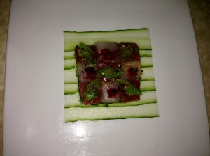 Red Salt, Poipu, Kauai: Red Salt Poke: Ahi/ Walu Sashimi, Wakame, Tobiko, Thin Cucumber, Ginger Soy Reduction