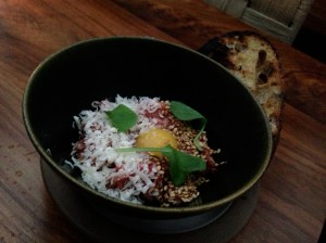 Beef tartare, pickled jalapeno, parmigiano
