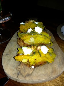 Pumpkin toast, miso jam, goat cheese