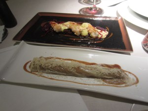 Crayfish is above and the meat cannelloni is below