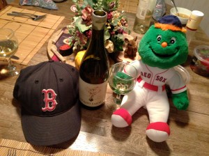 Wally the Green Monster celebrates the World Series championship with Liquid Farm's 2011 "White Hill" Chardonnay